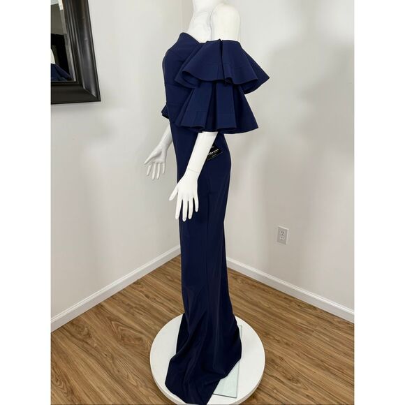 Chiara Boni La Petite Robe Womens Parvati Off-The-Shoulder Gown Blue Notte 8 - Picture 10 of 14